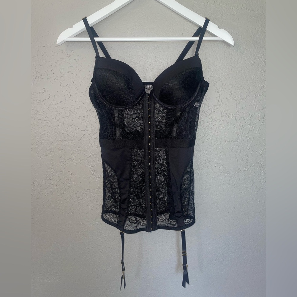 Black Lace Mini Corset garter Lingerie sz Small